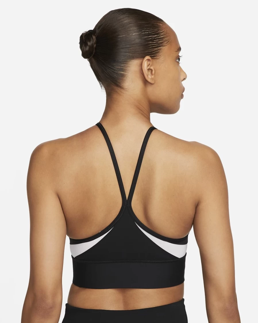 Nike Indy Women's Light-Support Longline Sports Bra - Black/White Padded Workout Top