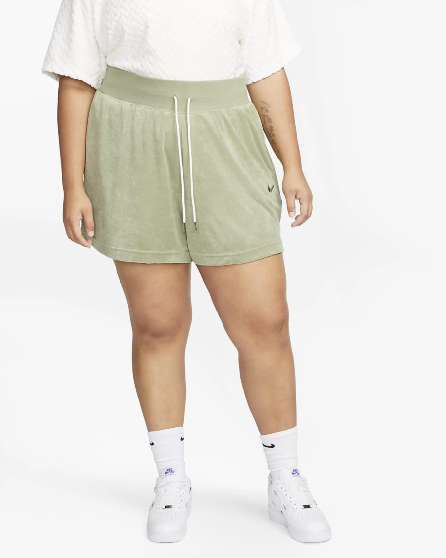 Nike Women's Plus Size Terry Shorts in Oil Green & Cargo Khaki - Comfortable Sportswear