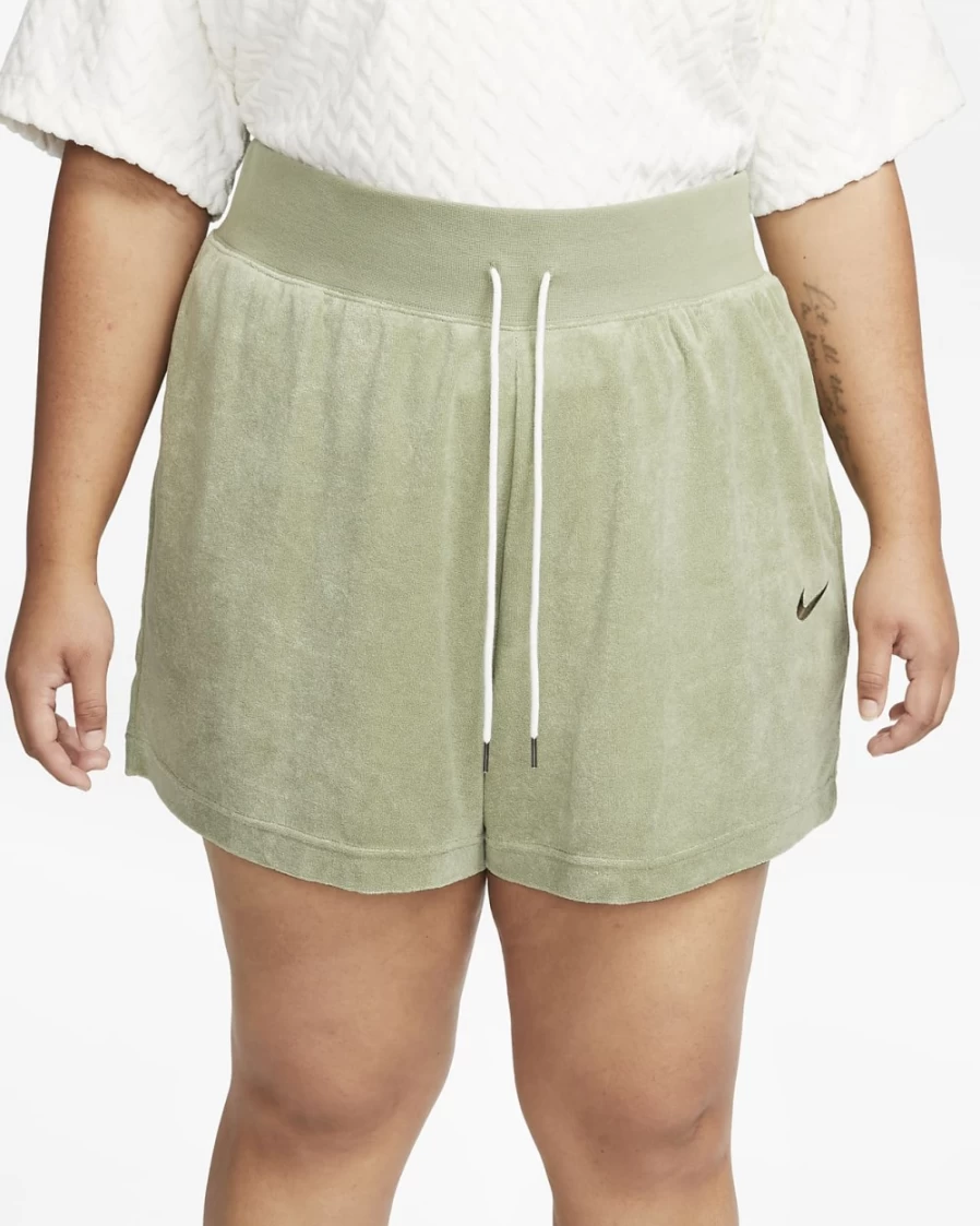 Nike Women's Plus Size Terry Shorts in Oil Green & Cargo Khaki - Comfortable Sportswear