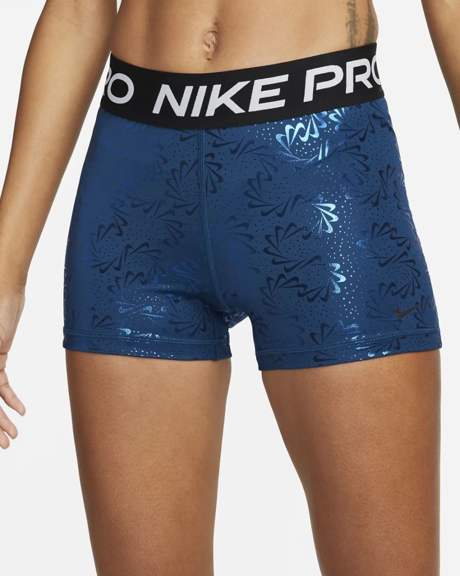Nike Women's Valerian Blue/Black Pro Mid-Rise 3" Printed Training Shorts
