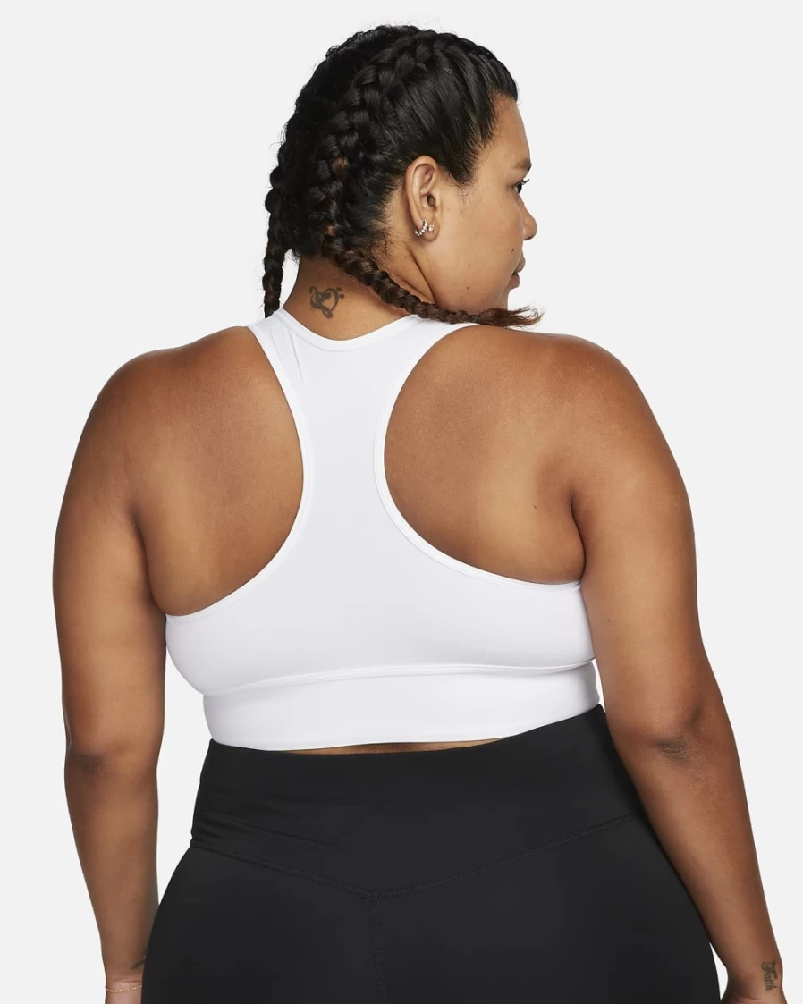 Nike Women's Medium-Support Longline Sports Bra with Padded Swoosh Design - Plus Size White/Black