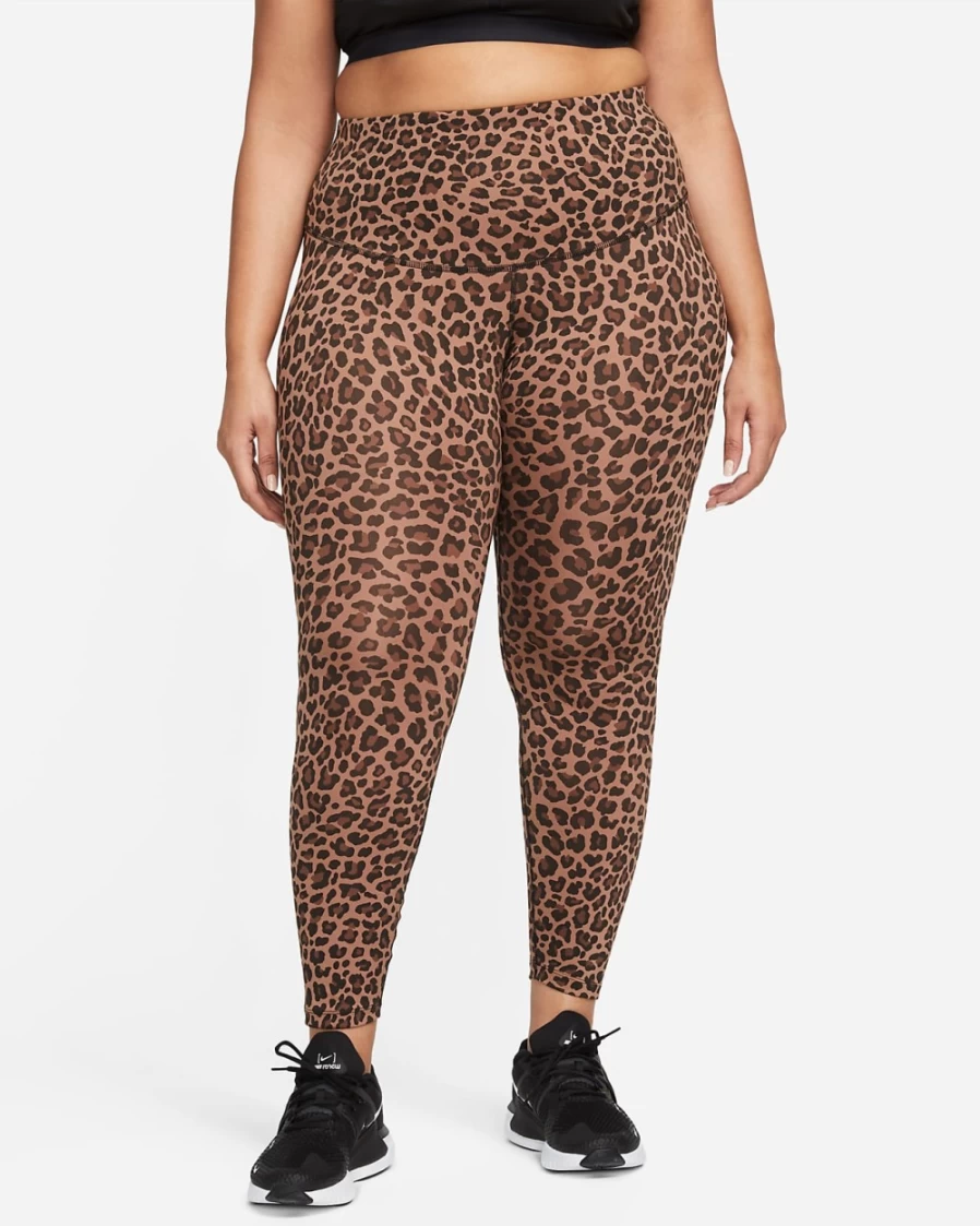 Nike One Women's Plus Size High-Waisted Printed Leggings in Archaeo Brown/White