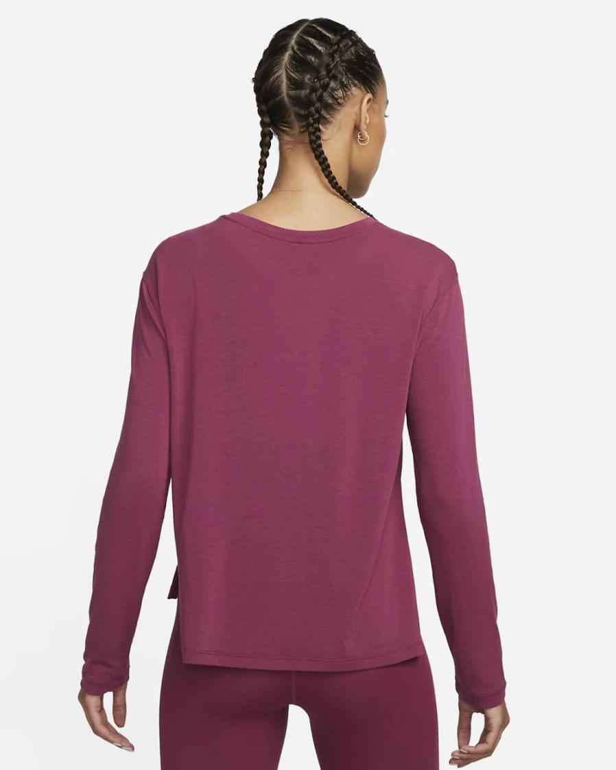 Nike Women's Yoga Dri-FIT Long-Sleeve Top in Rosewood/Particle Grey - Moisture-Wicking Workout Shirt