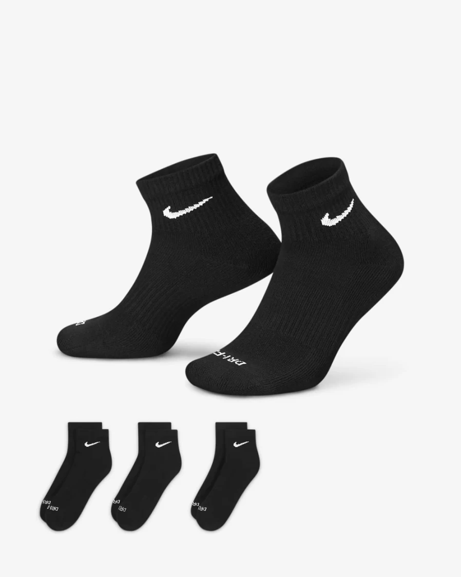 Nike Everyday Plus Cushioned Training Socks 3-Pack for Men & Women - Black/White Ankle Socks