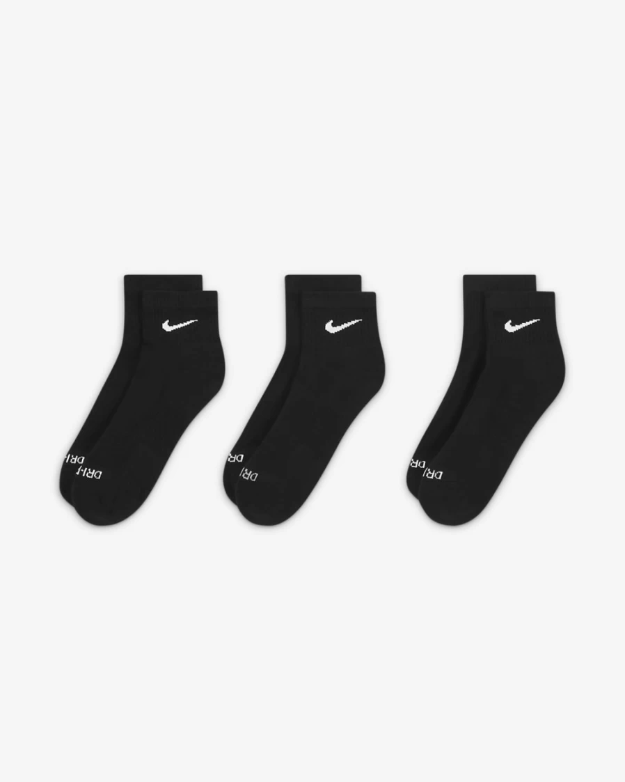 Nike Everyday Plus Cushioned Training Socks 3-Pack for Men & Women - Black/White Ankle Socks