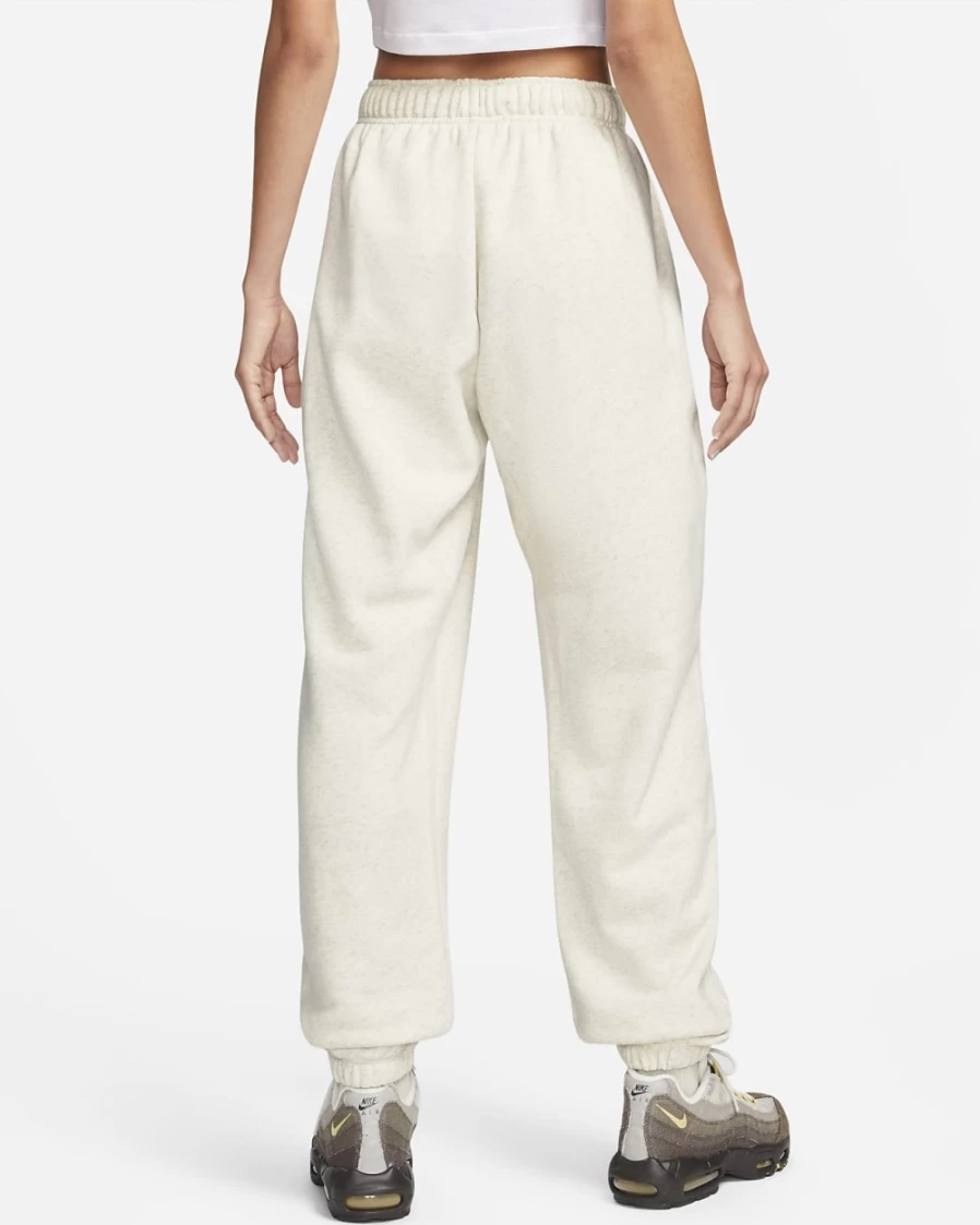Nike Women's Oversized Club Fleece Sweatpants in Oatmeal Heather/White - Mid-Rise Comfort Fit