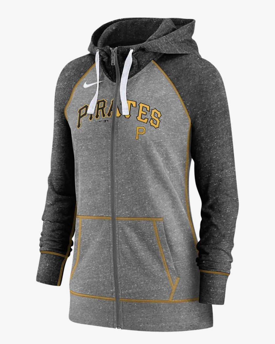 Nike Women's Charcoal Heather Vintage Split Wordmark Full-Zip Hoodie - MLB Pittsburgh Pirates Style