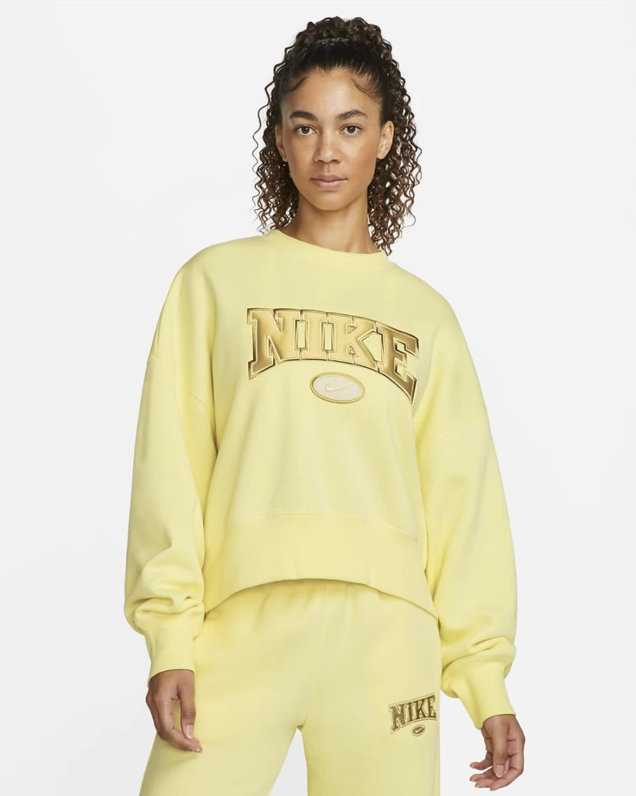 Nike Women's Lemon Chiffon Phoenix Fleece Oversized Crewneck Sweatshirt - City Edition Sportswear