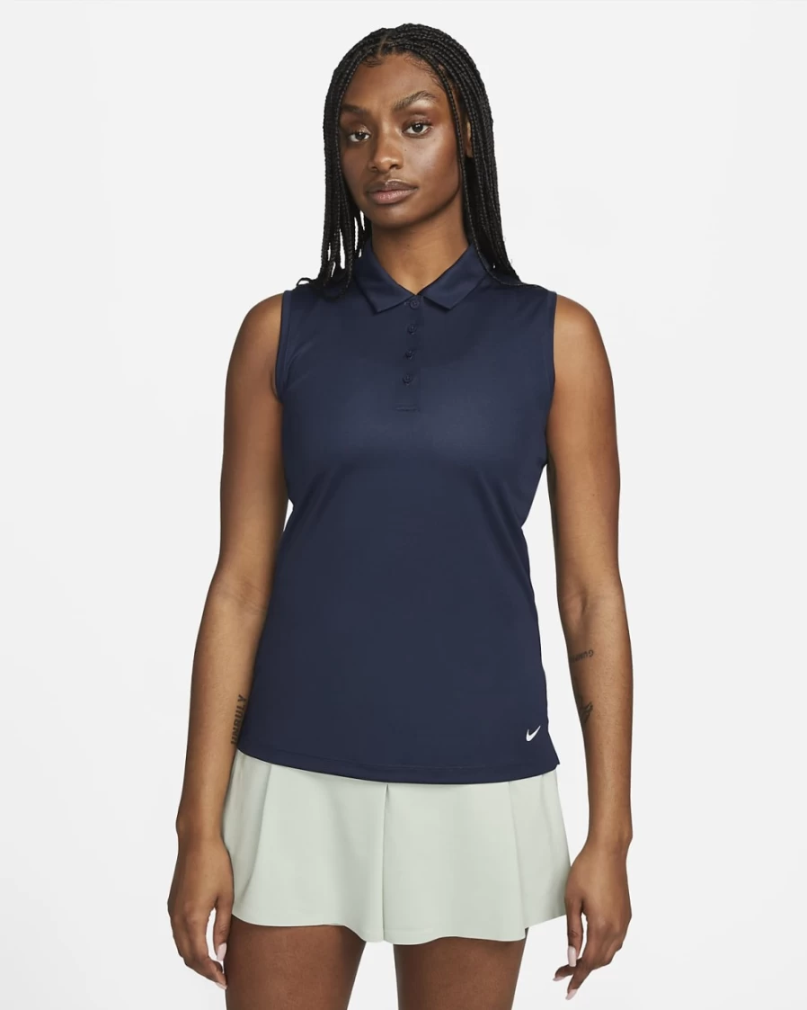 Nike Dri-FIT Victory Women's Sleeveless Golf Polo - Obsidian/White, Moisture-Wicking, Breathable Tennis Top for Women