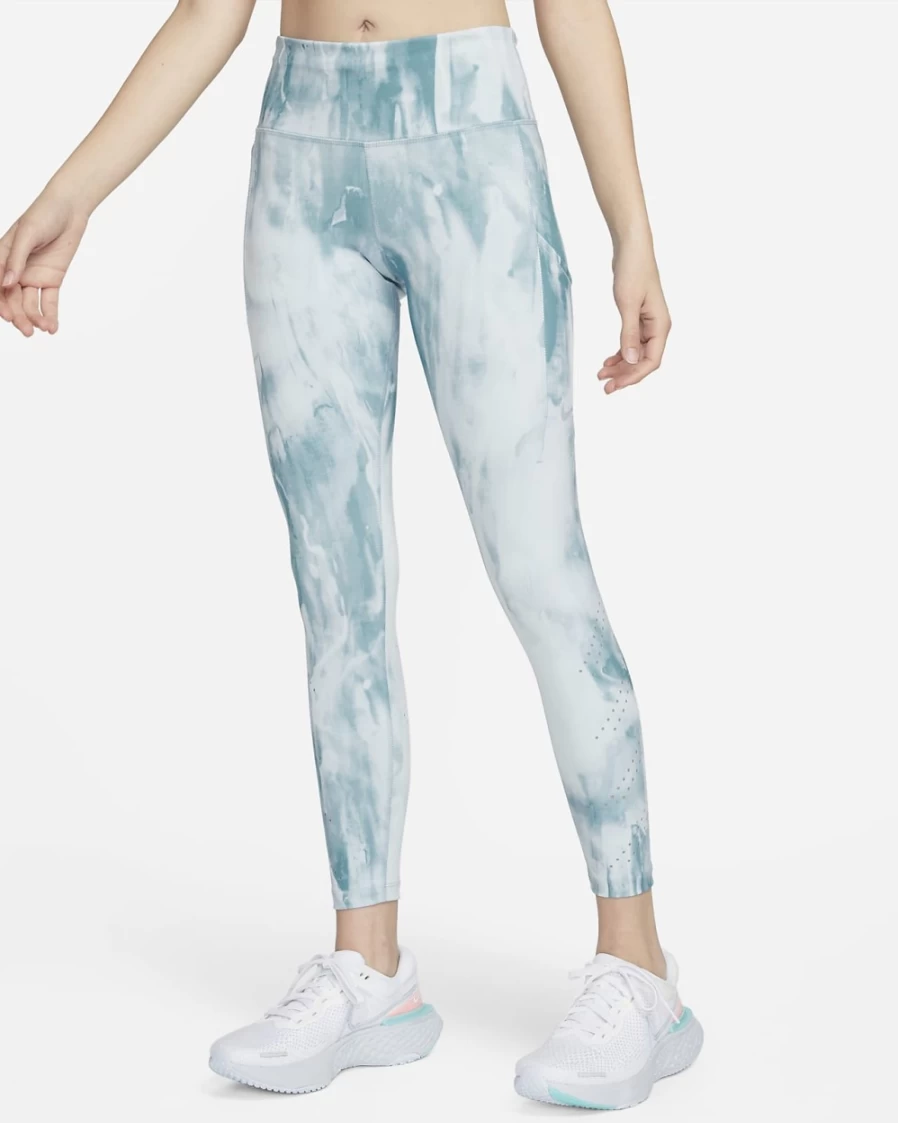 Nike Epic Luxe Women's Mid-Rise 7/8 Running Leggings - Boarder Blue/Ashen Slate - Athletic Pocket Tights for Training & Workouts