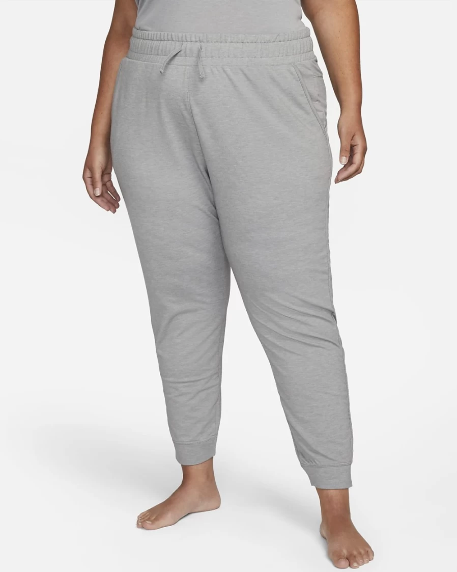 Nike Women's Plus Size 7/8 Yoga Fleece Joggers in Particle Grey/Heather/Iron Grey - Dri-FIT Moisture Wicking