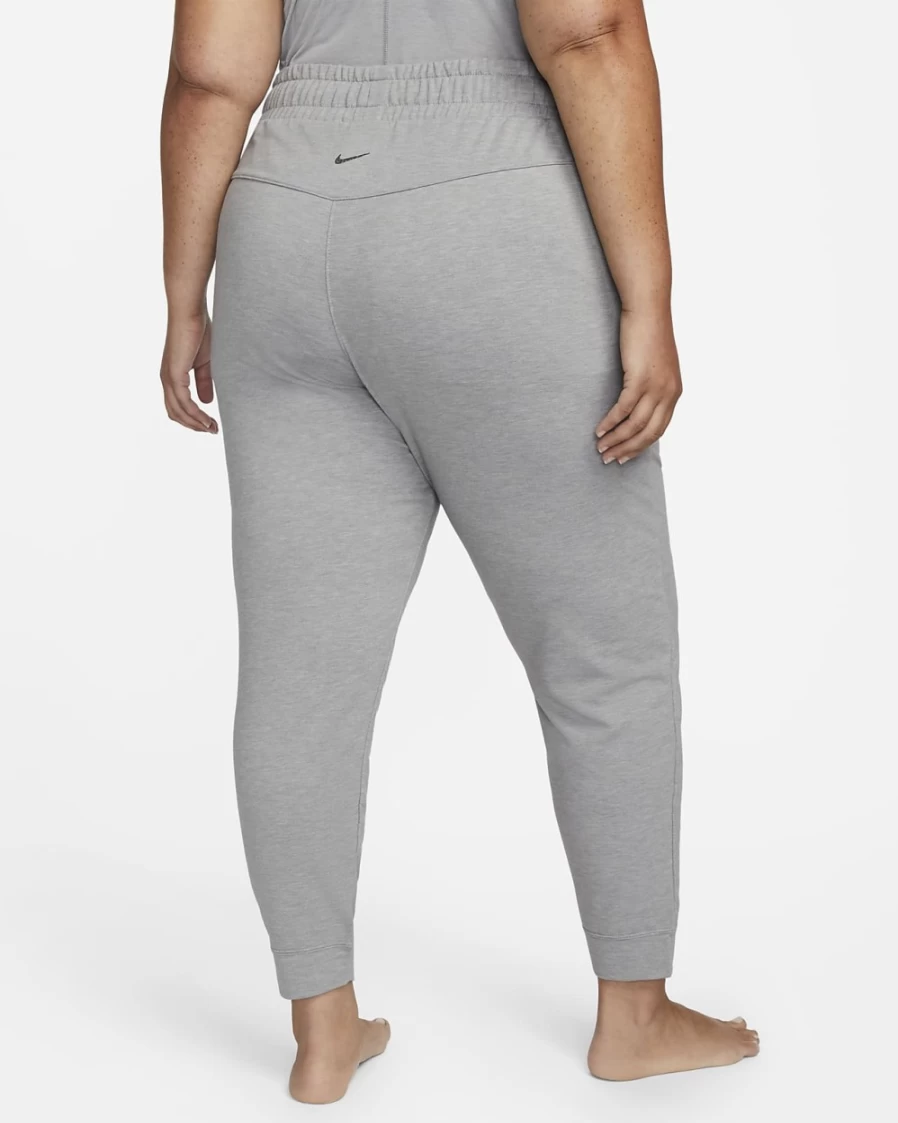 Nike Women's Plus Size Yoga Dri-FIT 7/8 Fleece Joggers in Particle Grey/Heather/Iron Grey - Moisture Wicking Workout Pants
