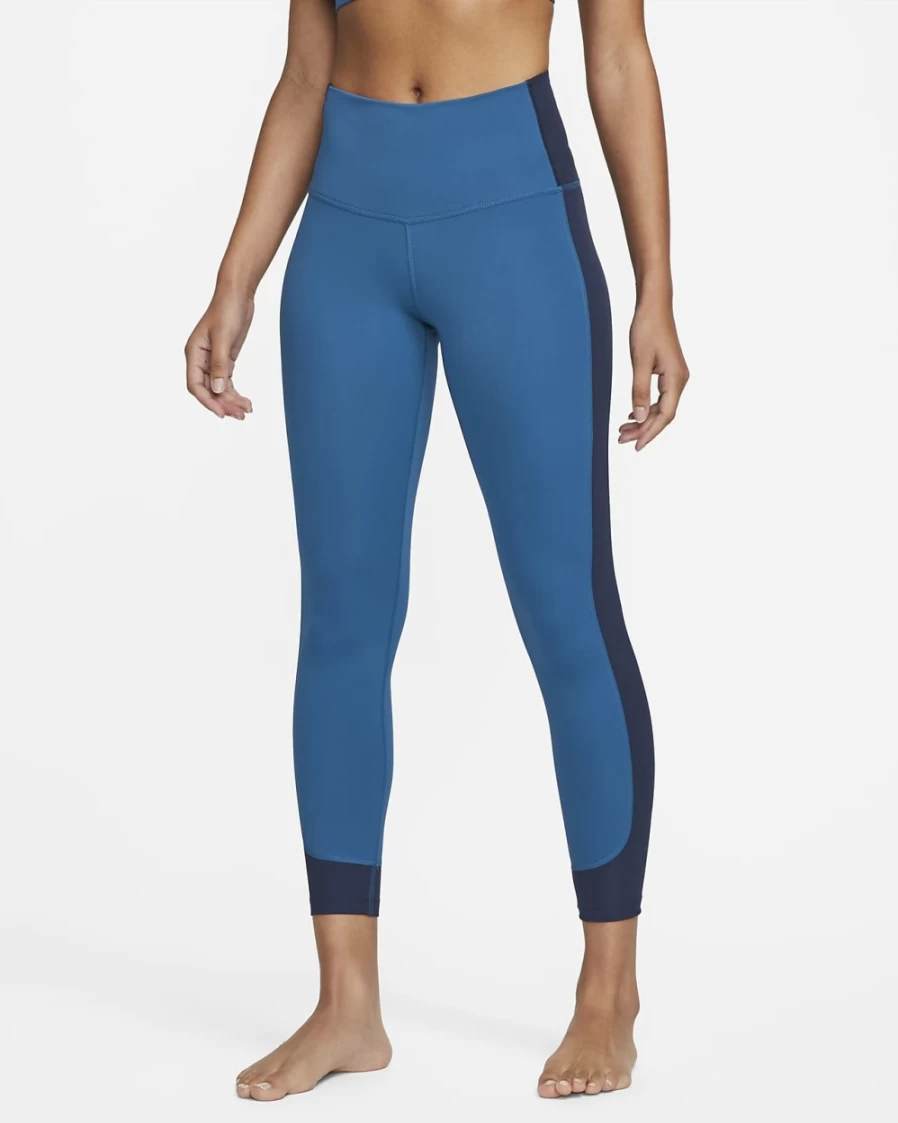 Nike Women's Dark Marina Blue High-Waisted 7/8 Yoga Leggings with Ribbed Panels