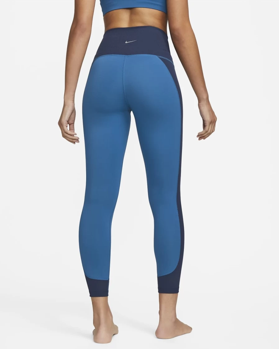 Nike Women's Dark Marina Blue High-Waisted 7/8 Yoga Leggings with Ribbed Panels