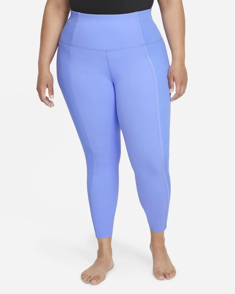 Nike Women's High-Waisted 7/8 Yoga Leggings - Dri-FIT Moisture-Wicking Infinalon Fabric - Plus Size - Royal Pulse/Aluminum Color