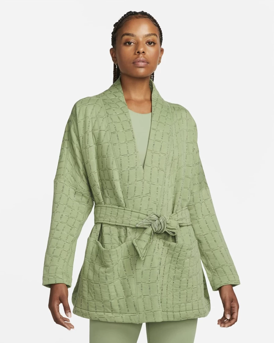 Nike Women's Therma-FIT Luxe Jacquard Yoga Top in Oil Green