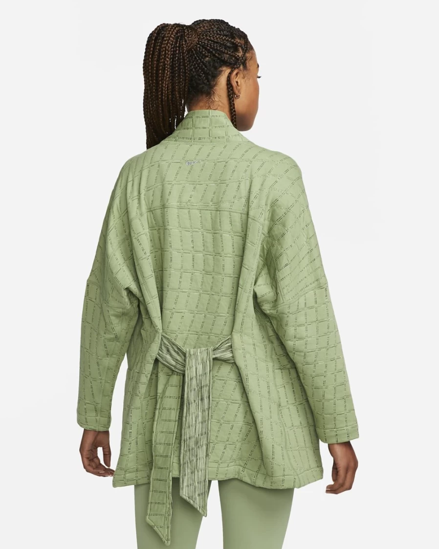Nike Women's Therma-FIT Luxe Jacquard Yoga Top in Oil Green