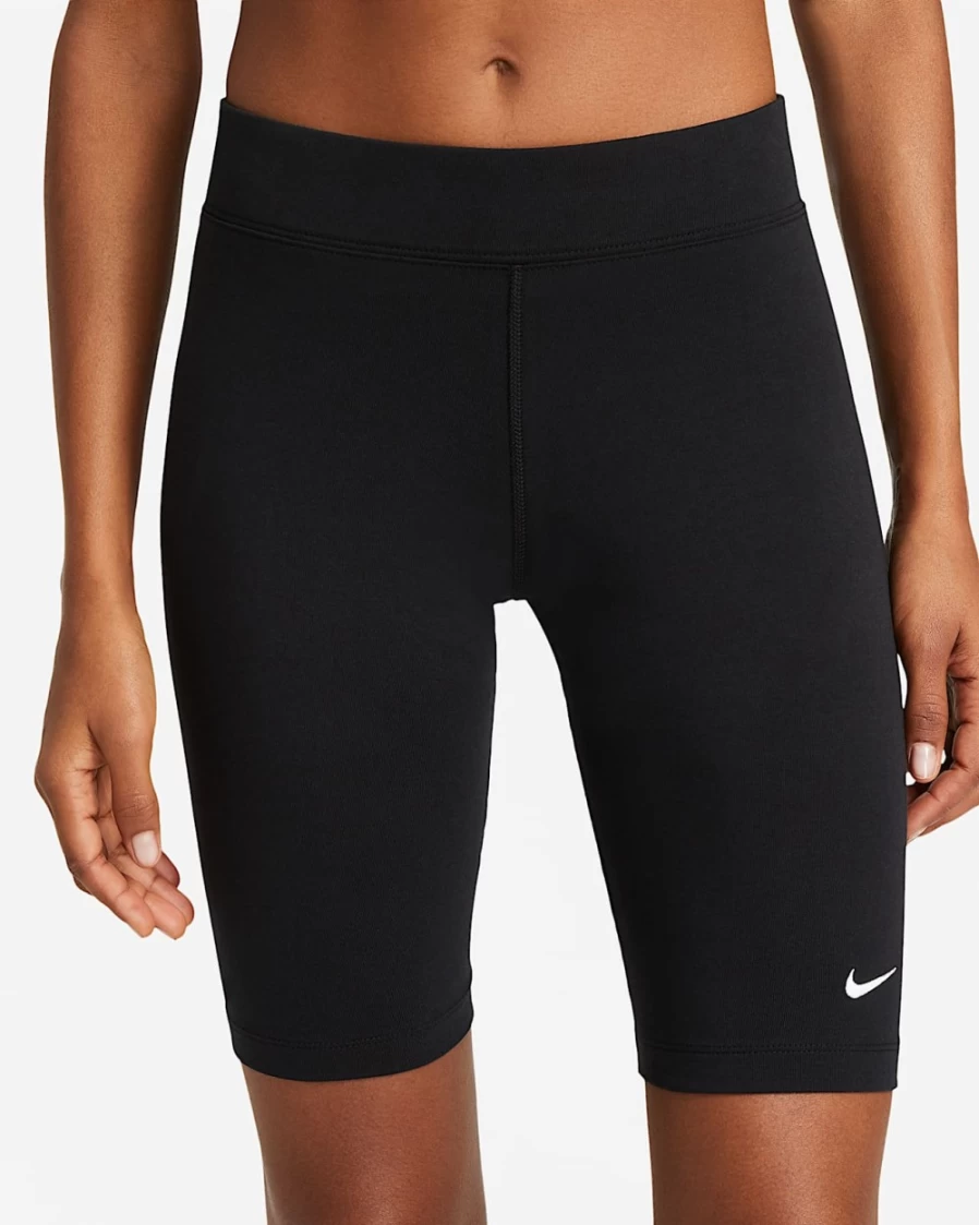 Nike Women's Essential Mid-Rise Biker Shorts - Black/White Sportswear for Active Lifestyle