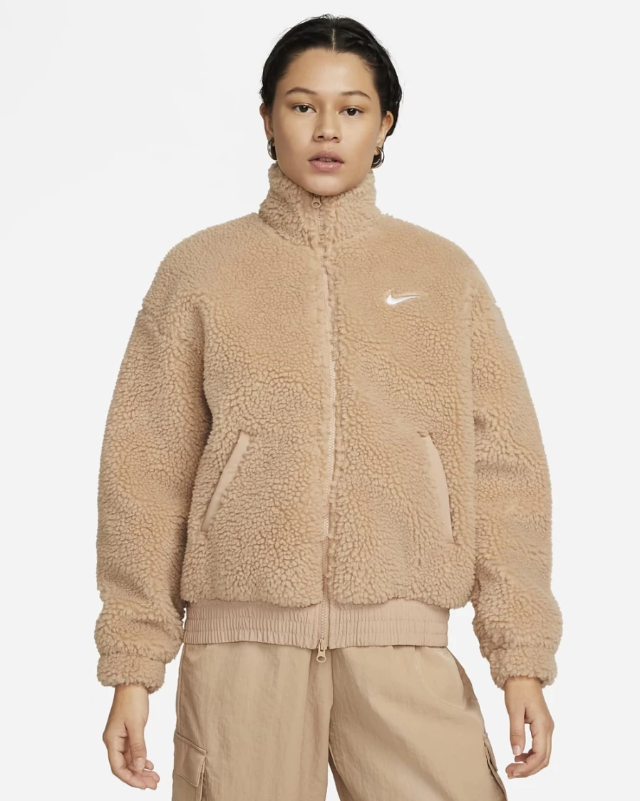 Nike Women's Hemp/White Plush Jacket with Swoosh - Sportswear Collection
