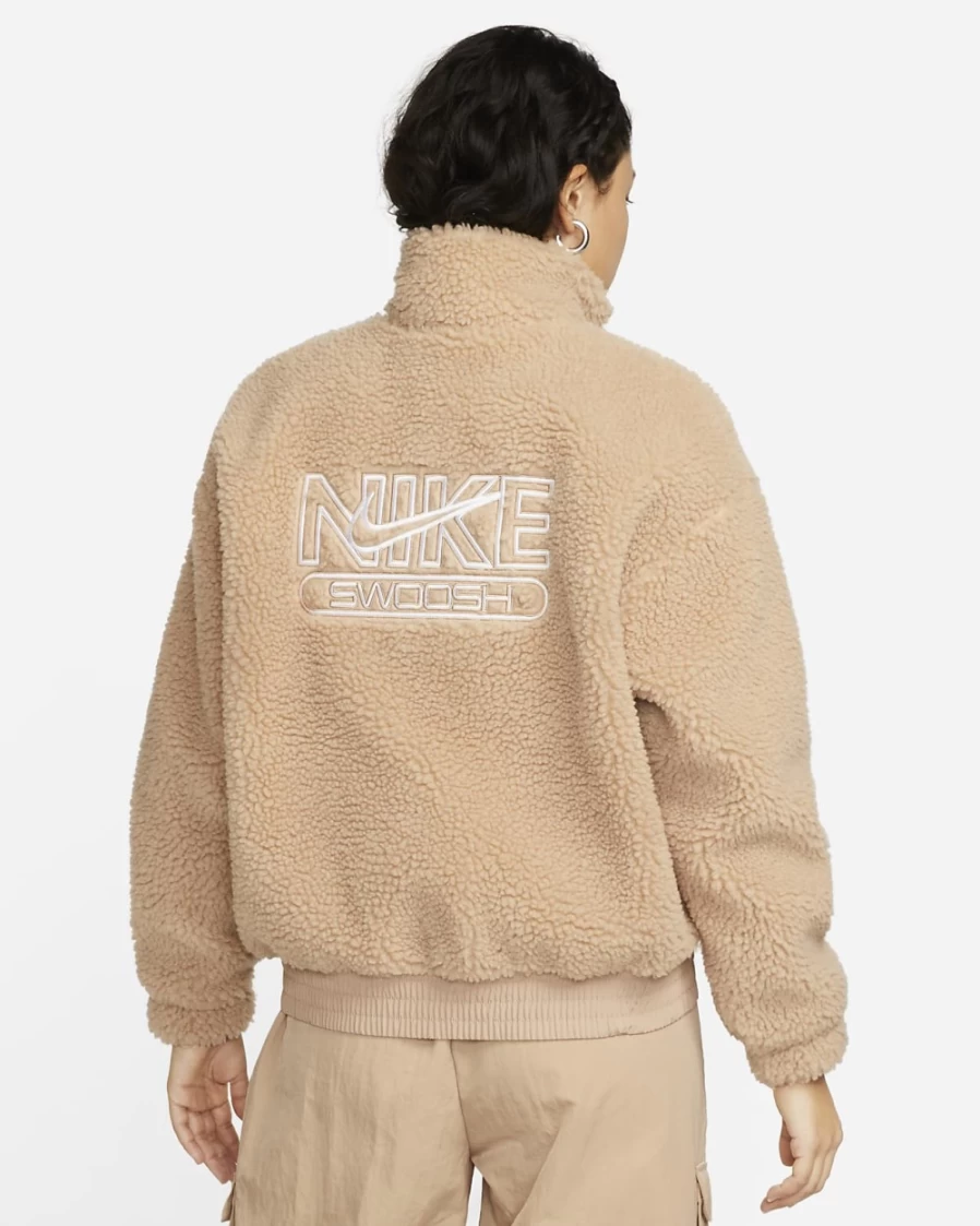 Nike Women's Hemp/White Plush Jacket with Swoosh - Sportswear Collection
