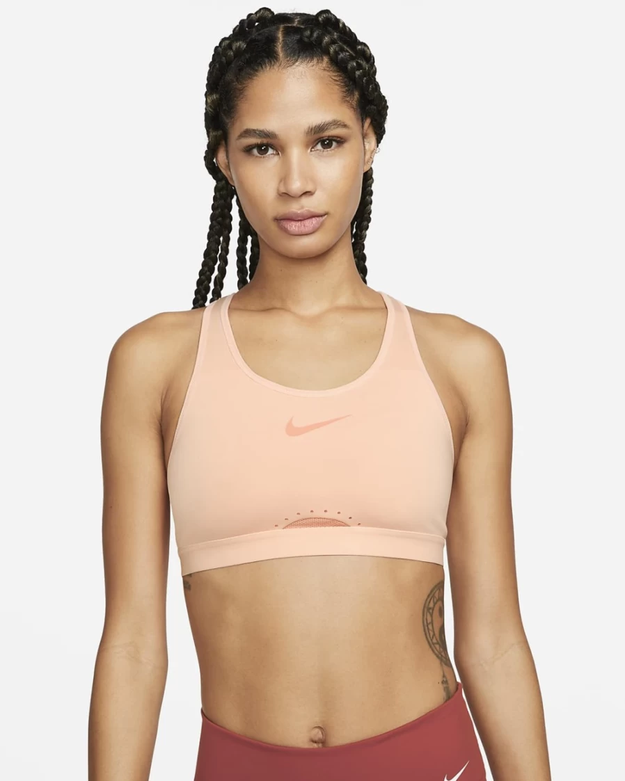 Nike Swoosh Women's Adjustable High-Support Sports Bra in Arctic Orange/Light Madder Root