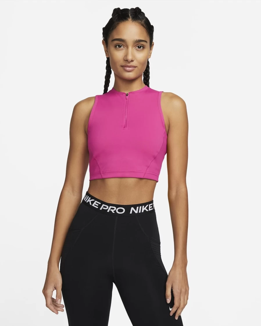 Nike Women's Pro Dri-FIT Active Pink/White Cropped Fitness Tank Top