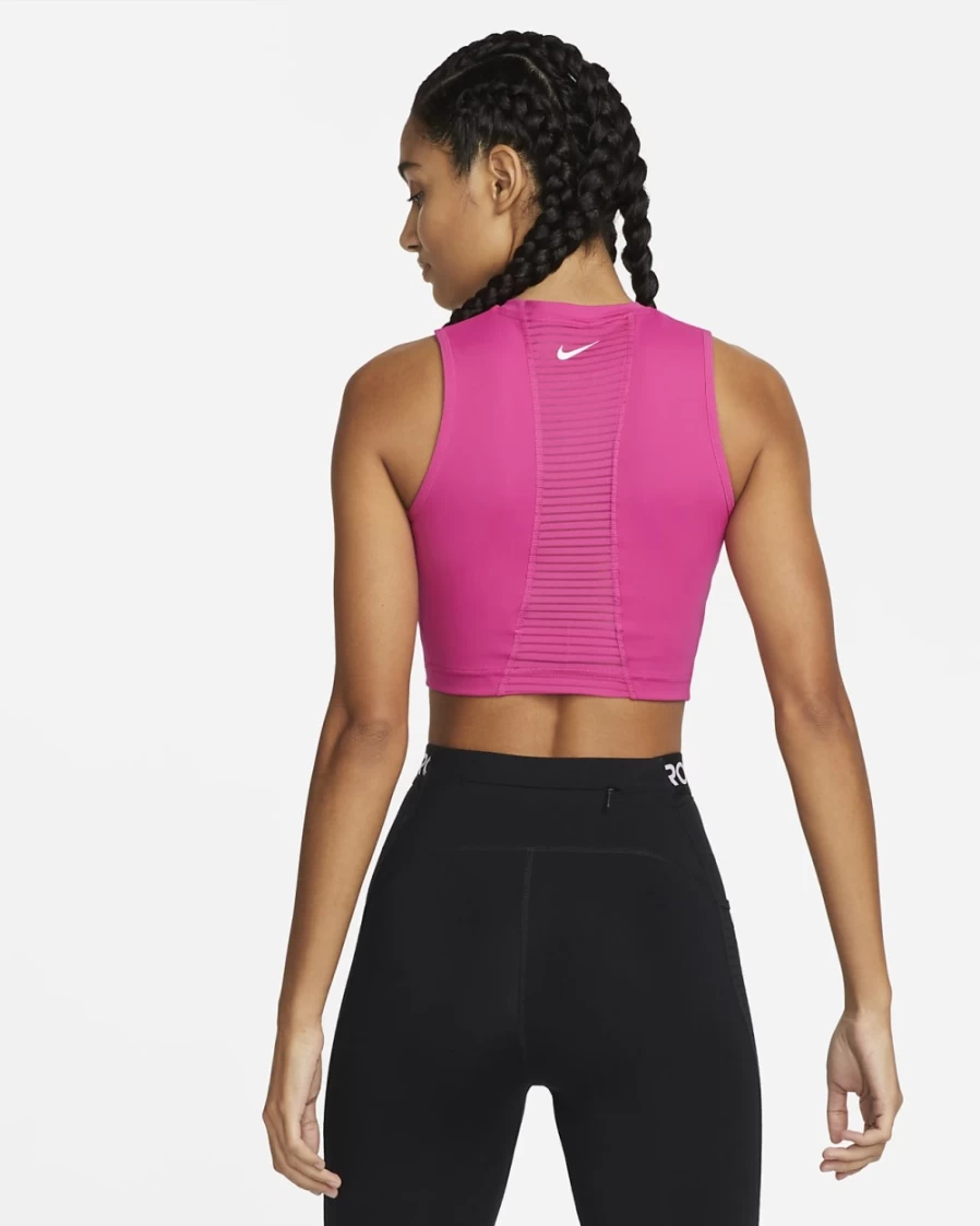 Nike Women's Pro Dri-FIT Active Pink/White Cropped Fitness Tank Top