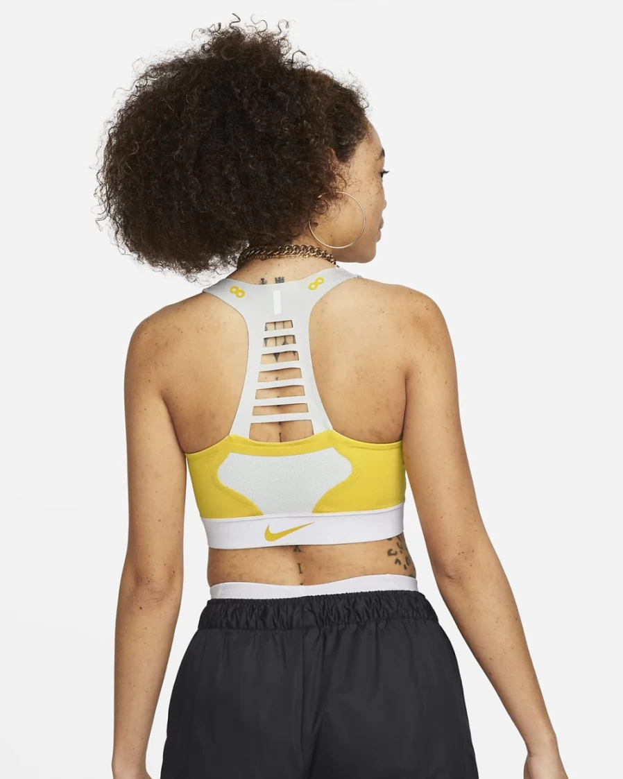 Nike Women's Air Max Swoosh Medium-Support Lightly Lined Cutout Sports Bra in Photon Dust/Vivid Sulfur/Particle Grey