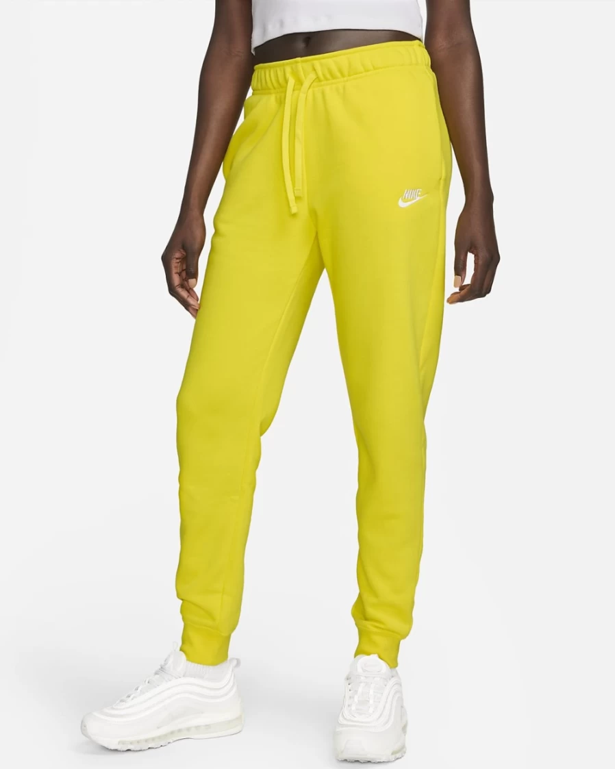 Nike Women's Opti Yellow/White Club Fleece Mid-Rise Joggers - Sportswear Comfort Pants