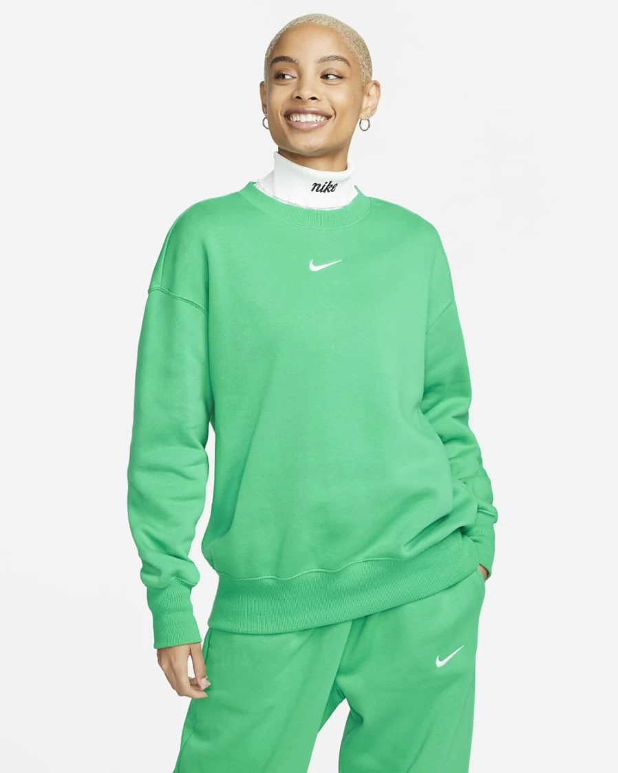 Nike Women's Stadium Green/White Oversized Phoenix Fleece Crewneck Sweatshirt | Sportswear