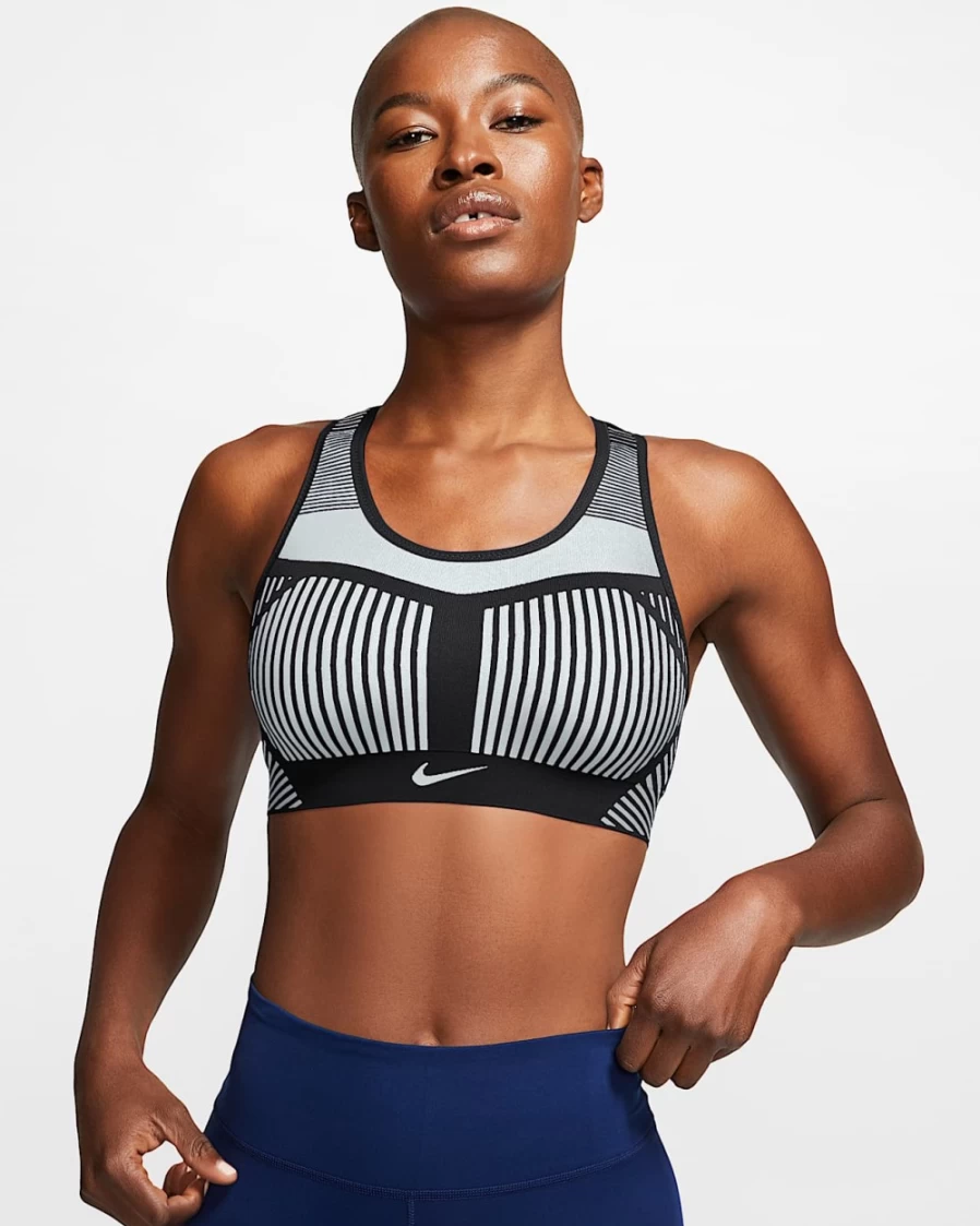 Nike Women's FE/NOM Flyknit High-Support Sports Bra - Black, Grey, White Non-Padded Workout Top