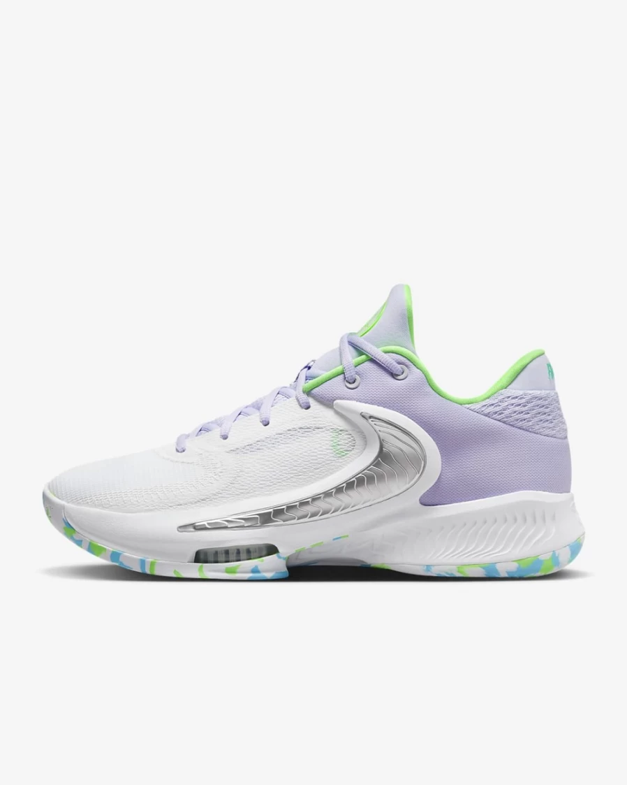 Nike Zoom Freak 4 Basketball Shoes for Men & Women - White/Black/Stadium Green/Oxygen Purple