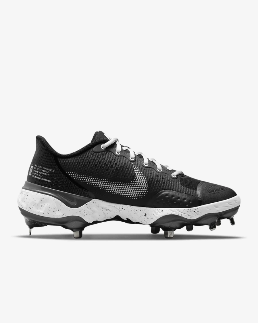 Nike Alpha Huarache Elite 3 Low Baseball Cleats for Men & Women - Black/White/Metallic Dark Grey