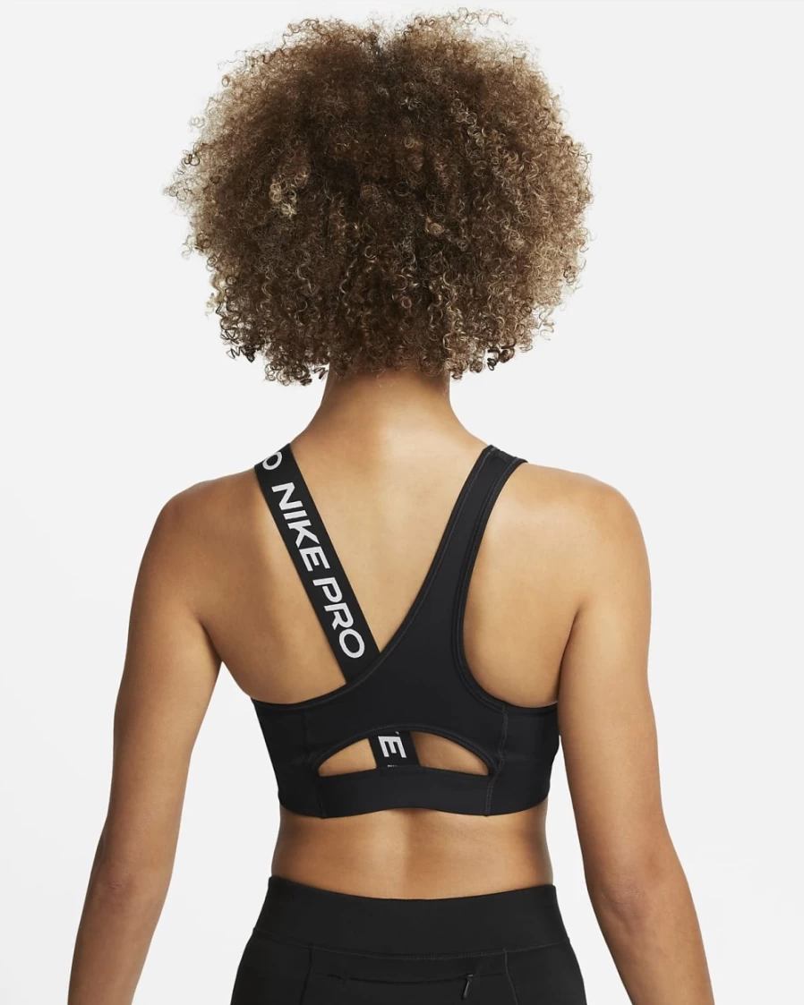 Nike Women's Medium-Support Asymmetrical Sports Bra - Black, Particle Grey, White - Pro Swoosh Design