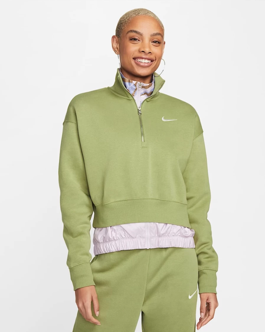 Nike Women's Alligator/Sail Oversized Phoenix Fleece 1/2-Zip Crop Sweatshirt | Sportswear Top