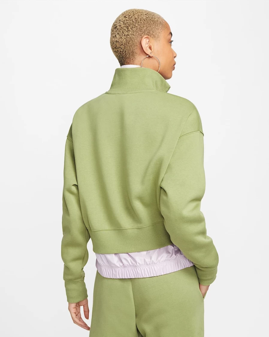 Nike Women's Alligator/Sail Oversized Phoenix Fleece 1/2-Zip Crop Sweatshirt | Sportswear Top