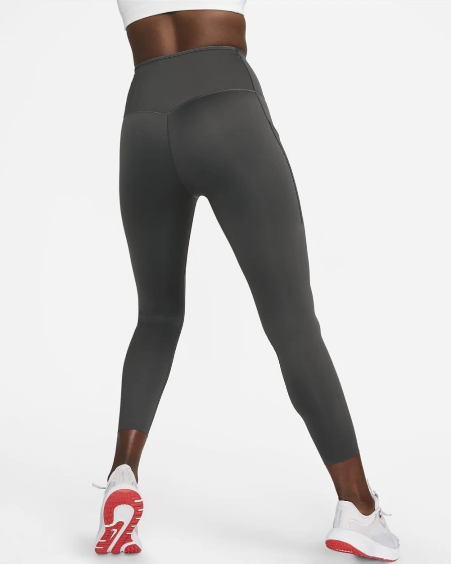 Nike Go Women's High-Waisted 7/8 Leggings with Pockets - Medium Ash/Black - Firm Support Workout Tights