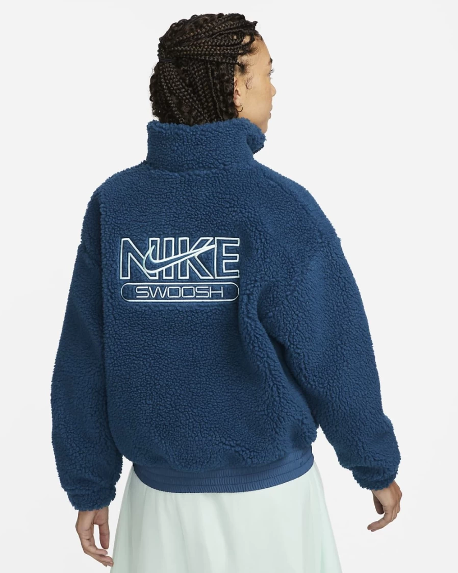 Nike Women's Valerian Blue & Mint Foam Plush Jacket with Swoosh - Sportswear Cozy Outerwear