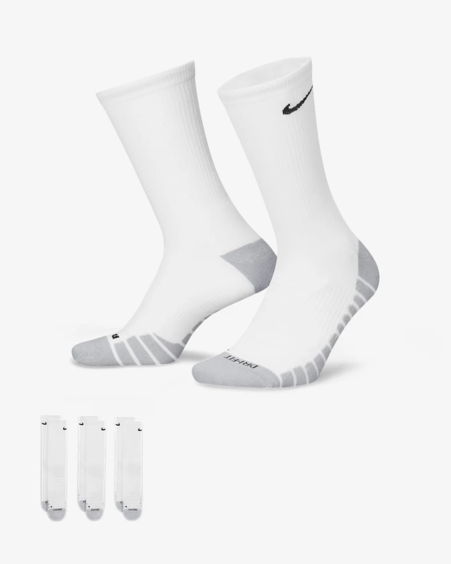 Nike Everyday Max Cushioned Training Crew Socks 3-Pack for Men & Women - White/Wolf Grey/Black