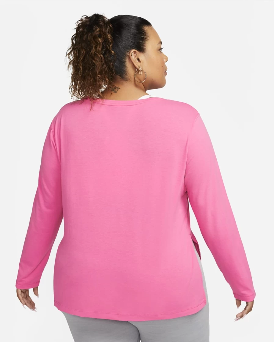Nike Dri-FIT Women's Plus Size Long-Sleeve Yoga Top - Pinksicle/Particle Grey