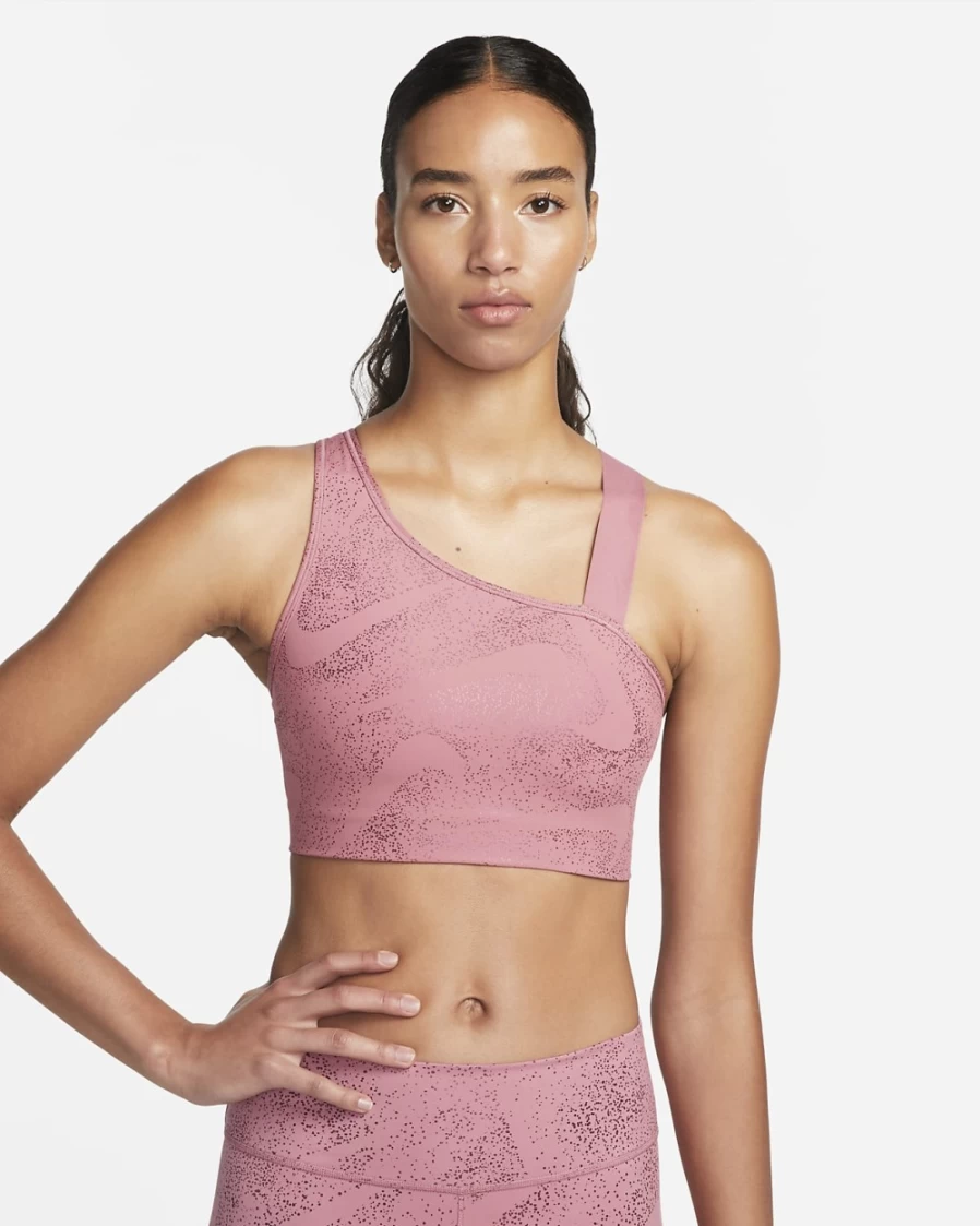 Nike Women's Medium-Support Swoosh Asymmetrical Sports Bra - Desert Berry/Black Non-Padded