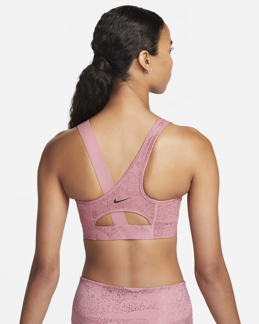 Nike Women's Medium-Support Swoosh Asymmetrical Sports Bra - Desert Berry/Black Non-Padded