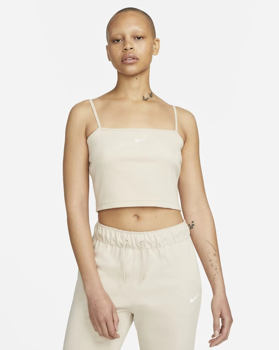 Nike Women's Ribbed Crop Top - Sanddrift/White | Sportswear Essential