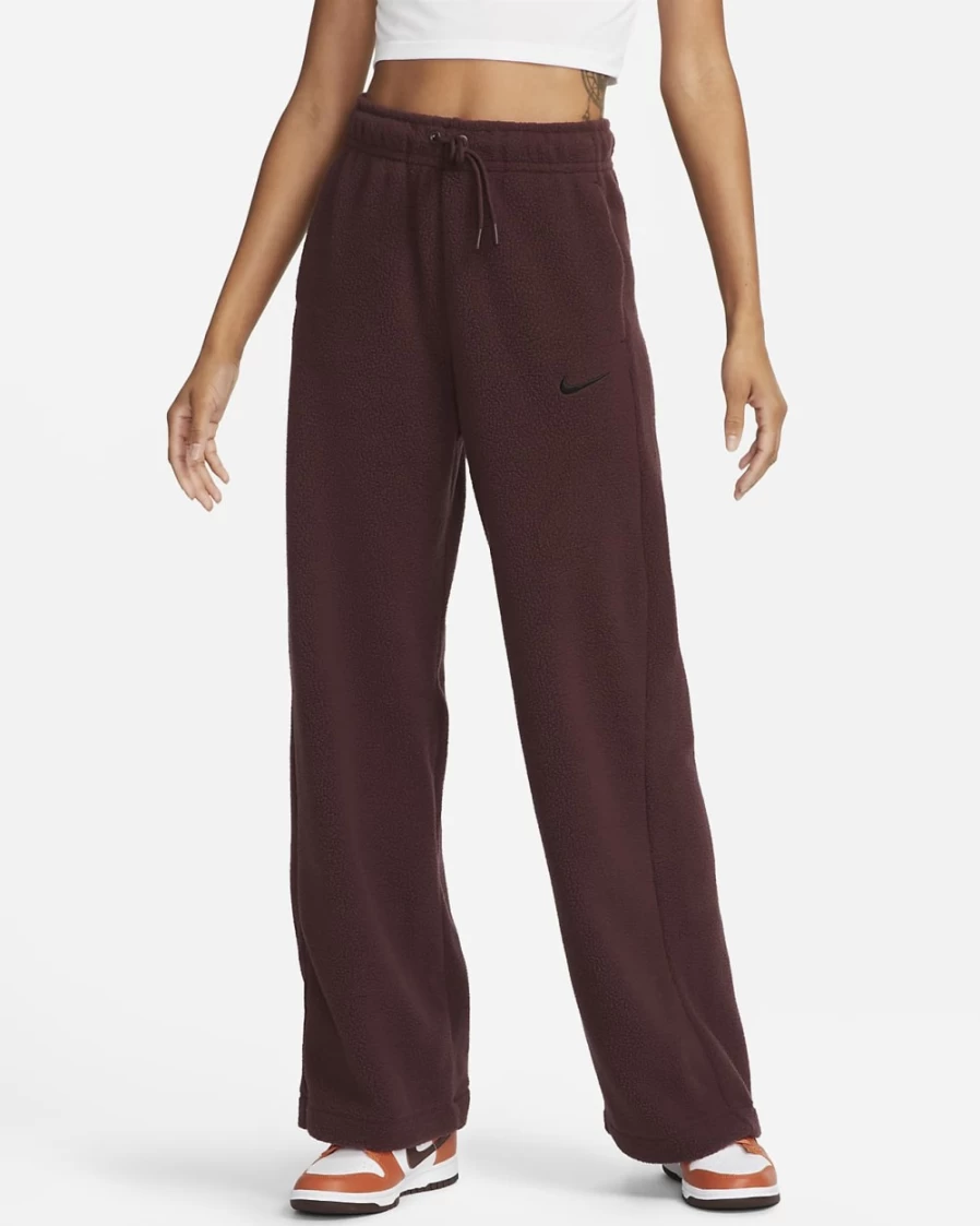 Nike Women's Burgundy Crush/Black Plush Sportswear Pants - Comfortable Athletic Lounge Pants
