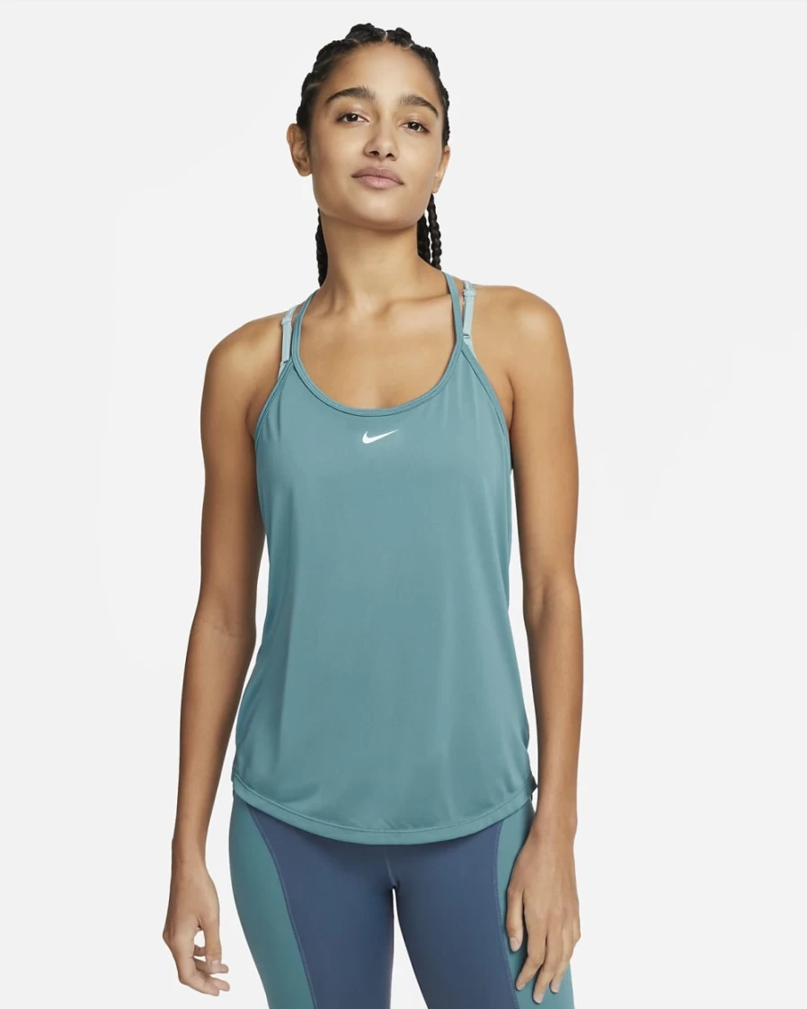Nike Dri-FIT One Elastika Women's Tank Top - Noise Aqua/White - Moisture-Wicking Standard Fit Workout Shirt