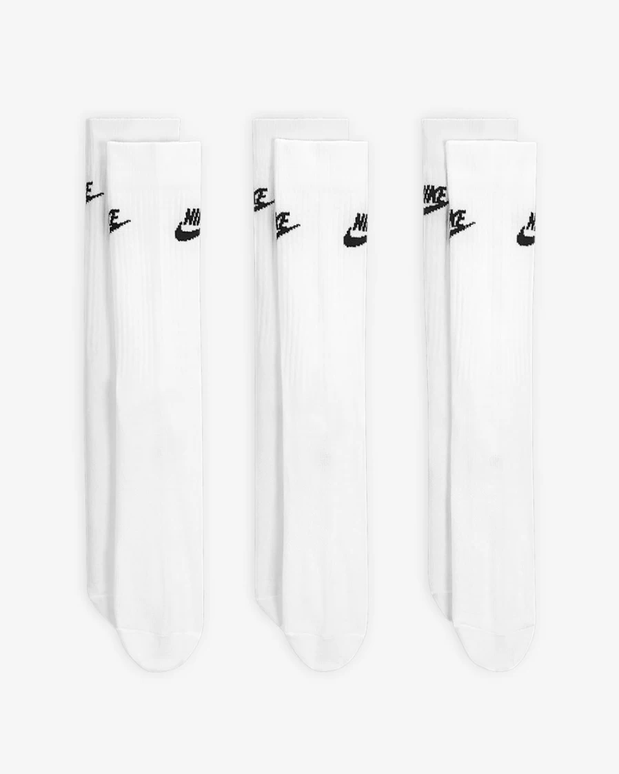 Nike Everyday Essential Crew Socks 3-Pack for Men & Women - White/Black Athletic Socks