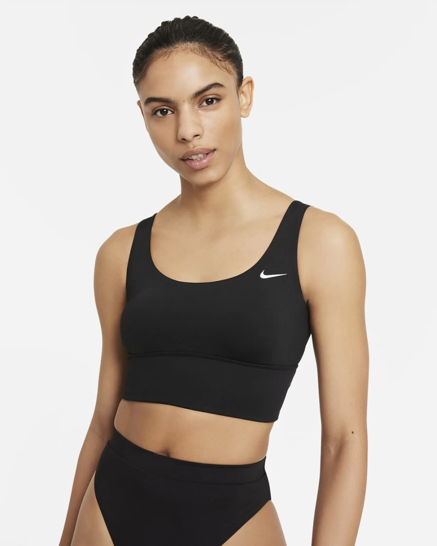 Nike Women's Black Scoop Neck Midkini Swim Top - Essential Swimwear