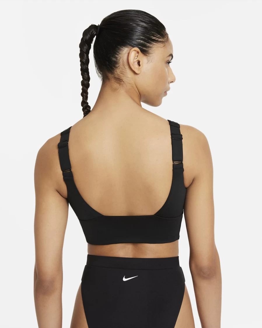 Nike Women's Black Scoop Neck Midkini Swim Top - Essential Swimwear