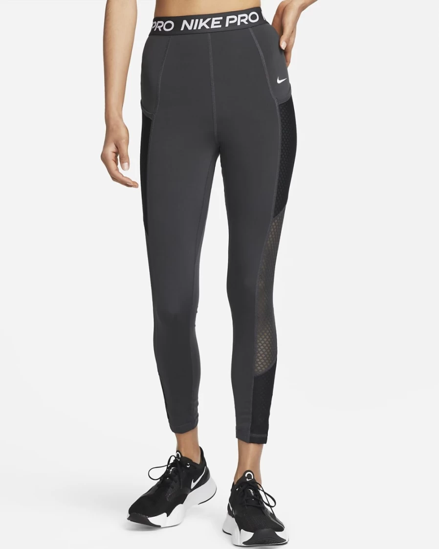 Nike Pro Women's High-Waisted 7/8 Leggings with Pockets - Dark Smoke Grey, Black, White