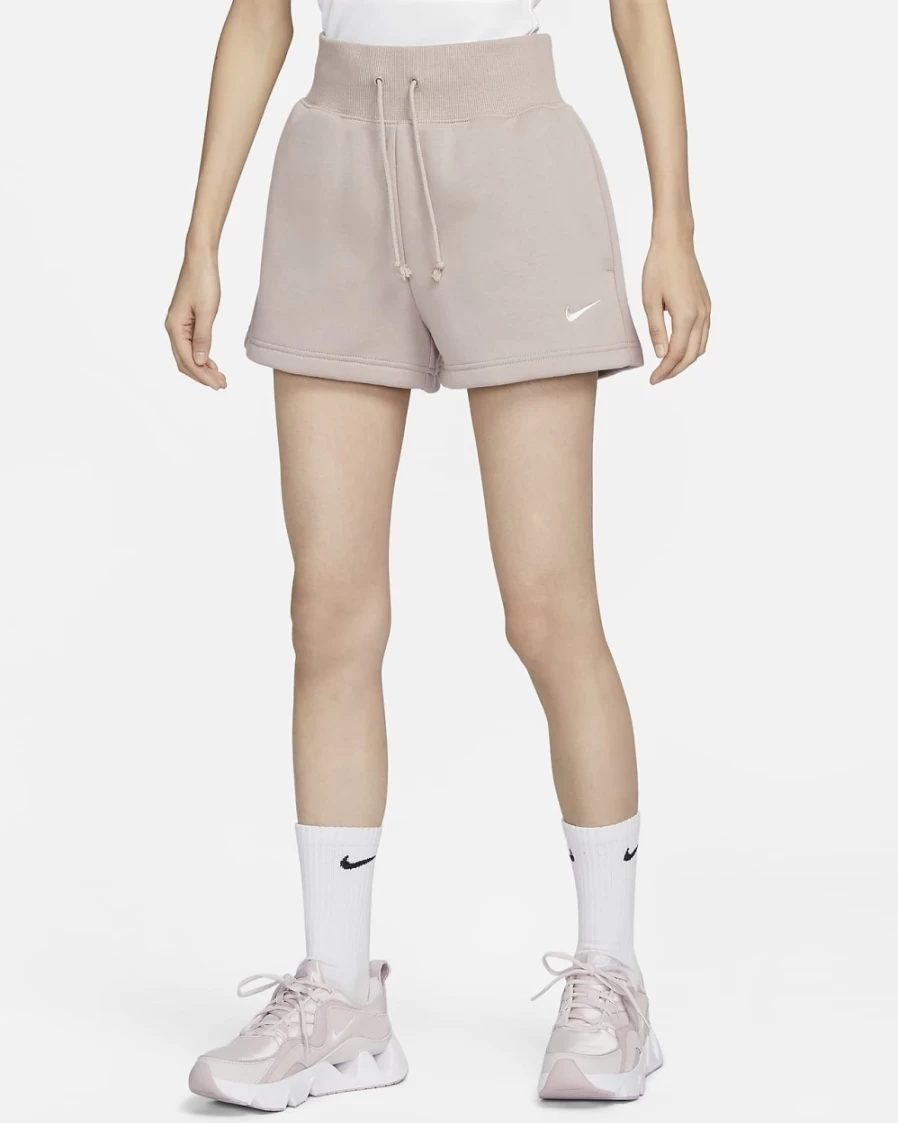 Nike Women's High-Waisted Phoenix Fleece Shorts in Diffused Taupe/Sail - Comfortable Sportswear for Active Lifestyles